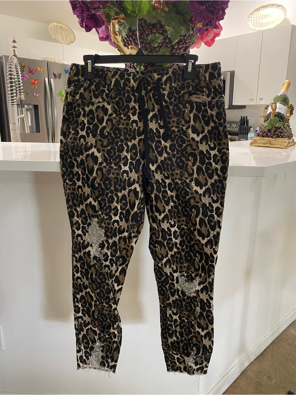 YMI Leopard Print Track Joggers in Black and Brown